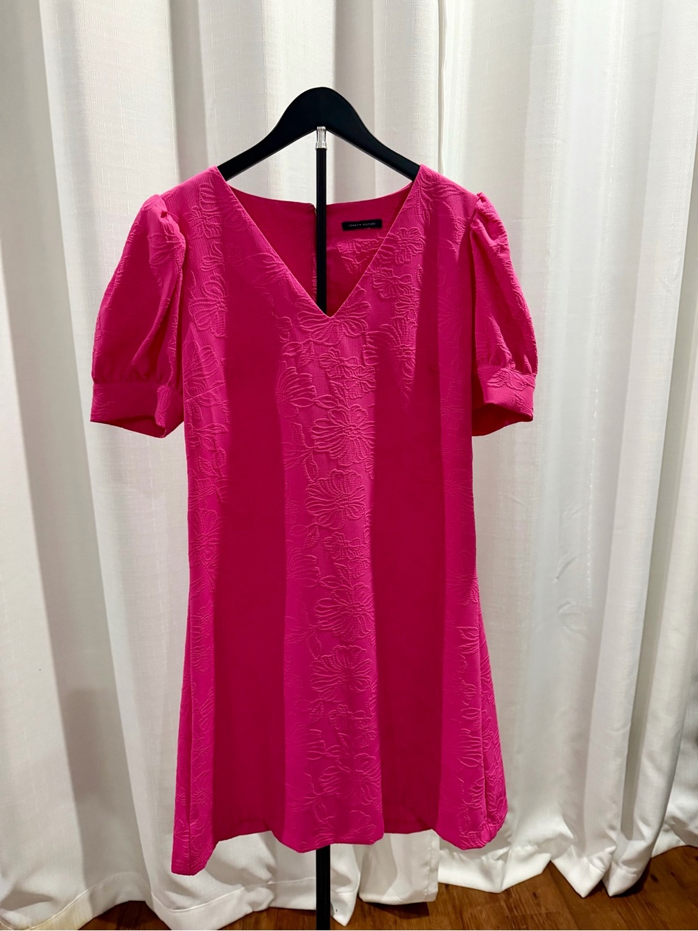 Women's V-Neck Puff Sleeve Dress - Hot Pink Tommy Hilfiger Size 12